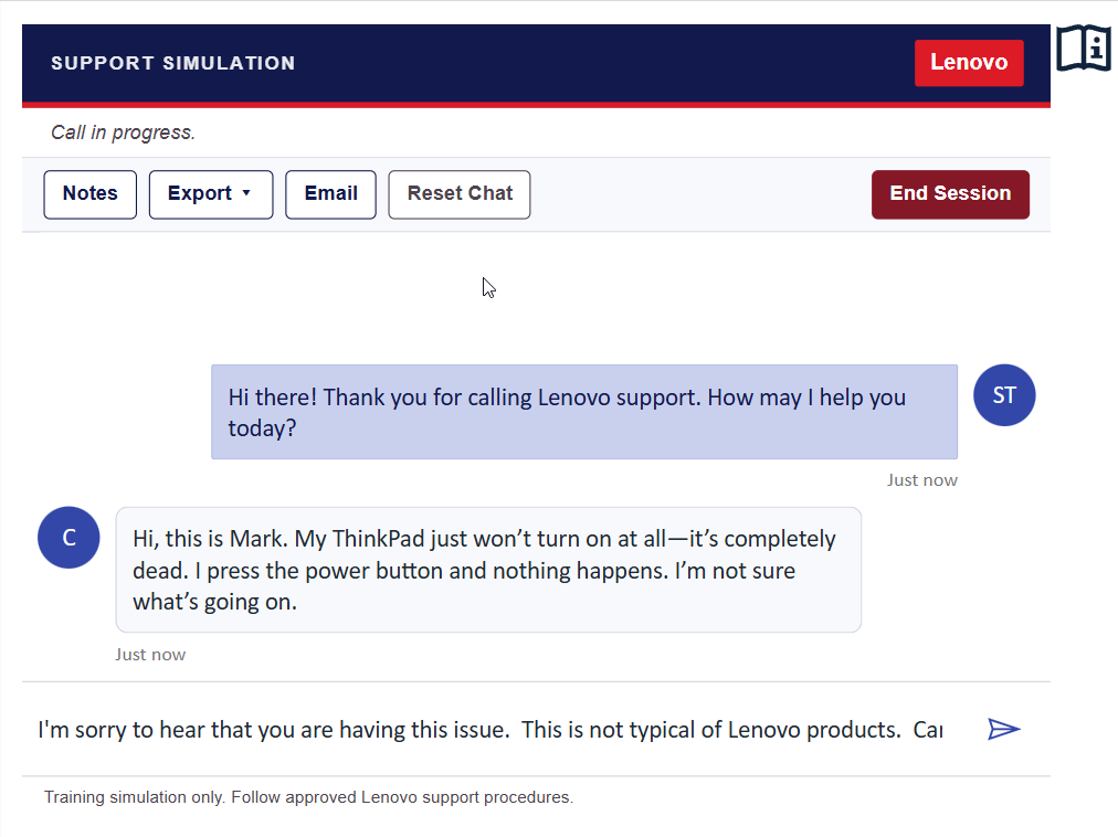 Live AI support conversation